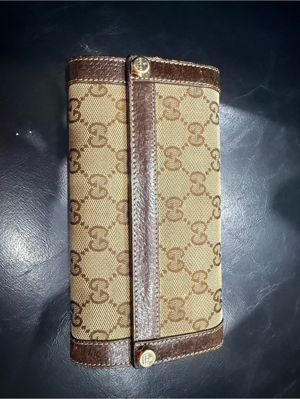 Gucci Beige Monogram Canvas with Brown Leather Trim Men’s Wallet